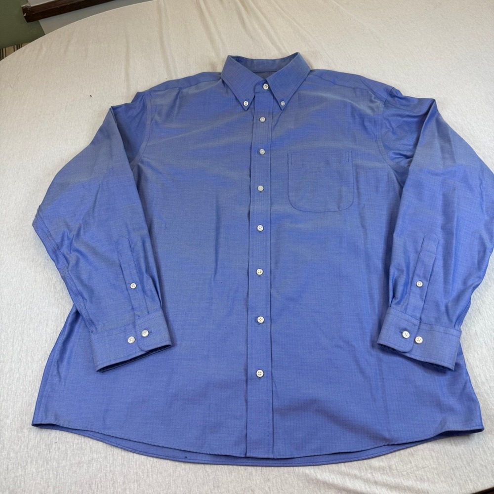 Jos A Bank Travelers Collection Mens XL Blue Herringbone‎ Button Down Shirt